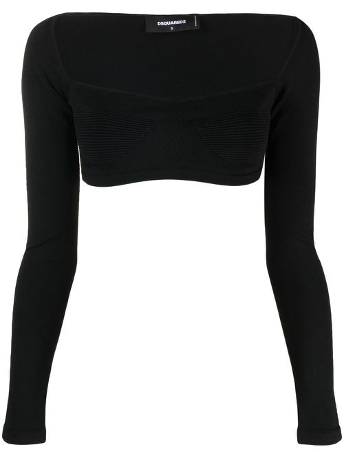 Long-sleeve knitted crop top - Black