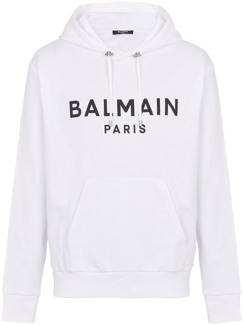 Balmain Paris Logo Printed Hoodie in White - White