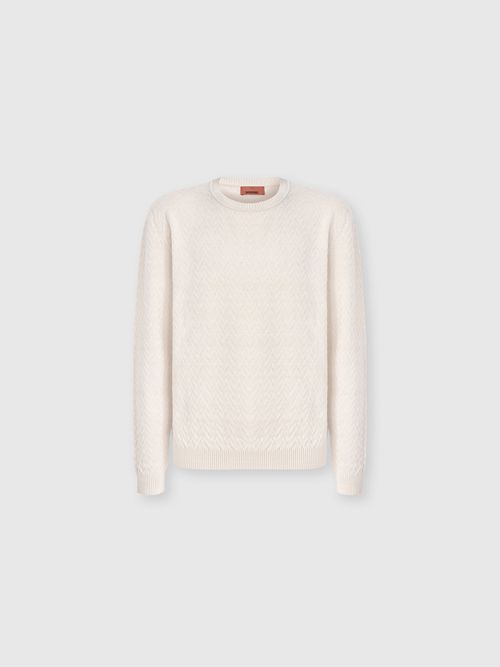 Missoni - Crew-neck wool and cotton pullover with tone-on-tone zigzag pattern, Men, Blue