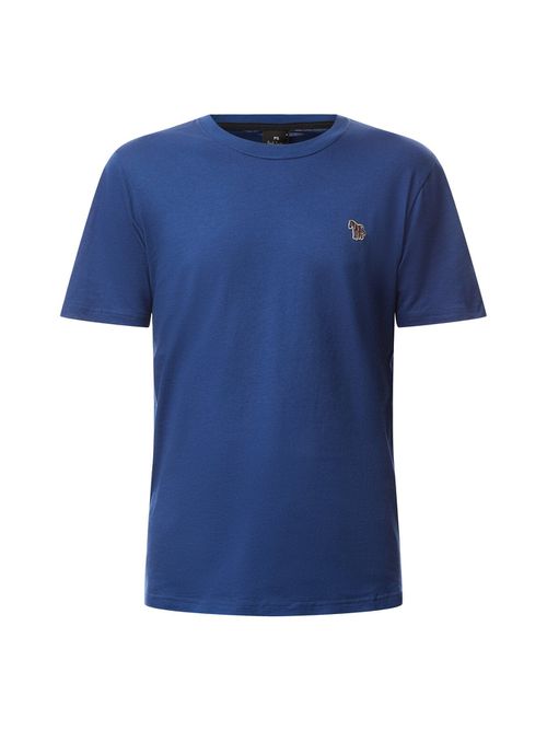 Mens Zebra Crew Neck Short Sleeve T Shirt in Dark Indigo, Cotton