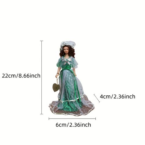 TEMU 8.66" Handmade Ceramic Bride Doll - Elegant Wedding-themed Figurine With Green Gown & Bridal Veil, Ideal For Tabletop Home Decor & Bookshelf