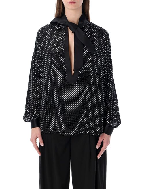 Polka Dot Silk Lavallière Tunic Top