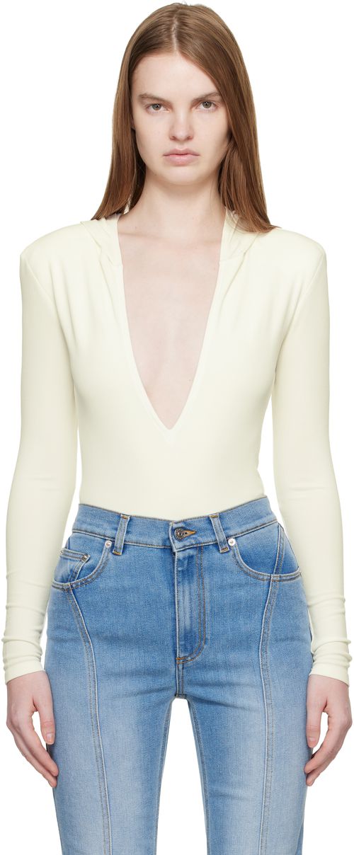 Off-White Hooded V-Neck Bodysuit