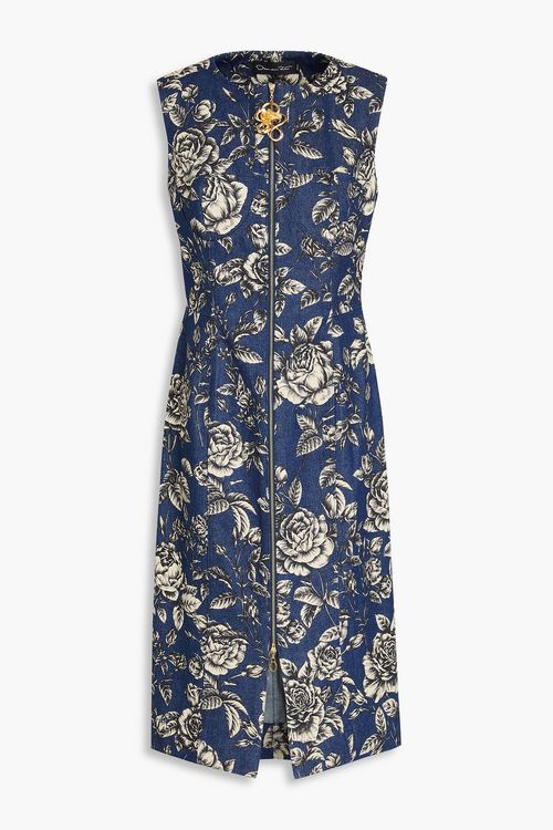 Floral-print denim midi dress - Blue - US 16