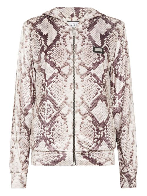 Python-print zip-up hoodie - Neutrals