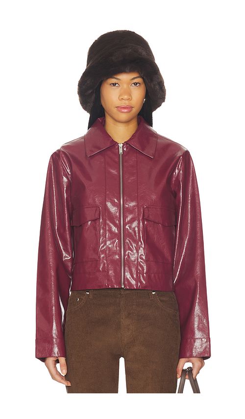 Superdown Leighton Faux Leather Jacket in Wine. L. Also in S, XXS, XS