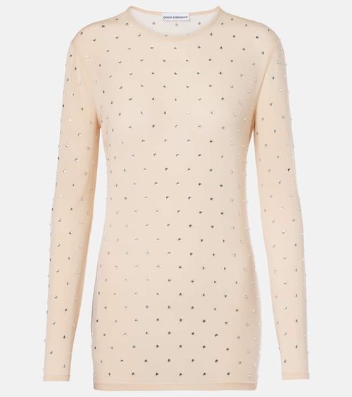 Crystal-embellished semi-sheer top