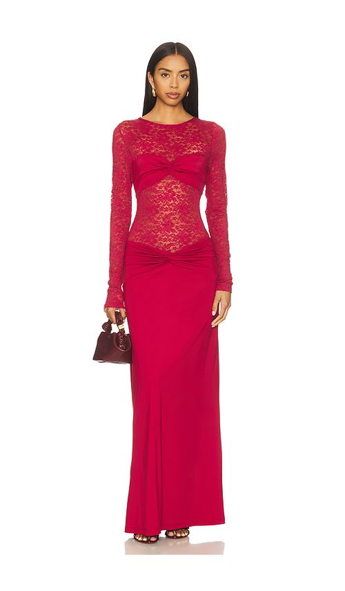 Runaway The Label Larna Lace Long Sleeve Maxi Dress in Cherry. M also in L, S