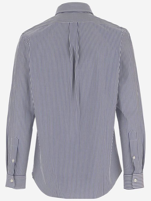 Striped Stretch Cotton Shirt — Blue