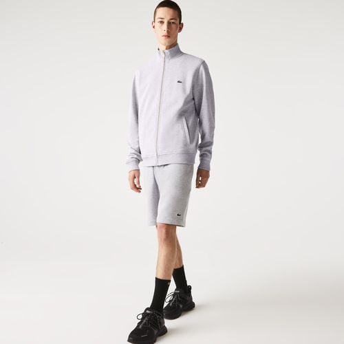 Men's Zippered Stand-Up Collar Piqué Fleece Jacket