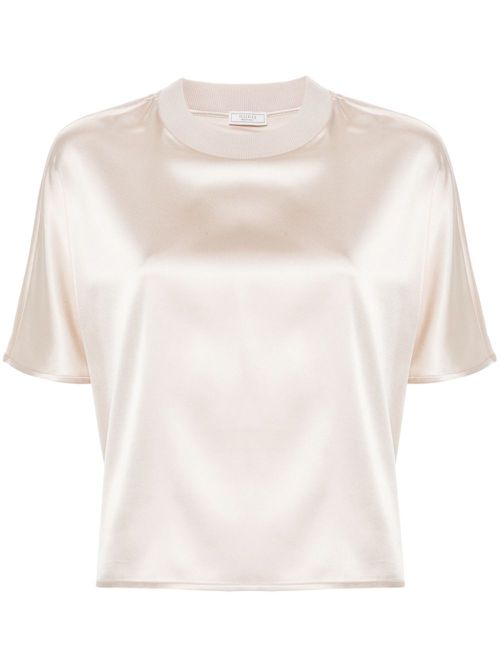 Crew-neck satin blouse - Gold