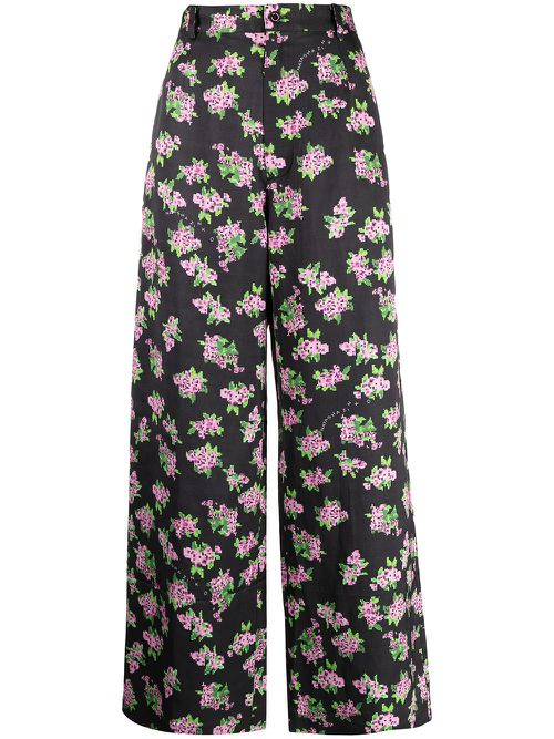 Floral-print cropped trousers - Black