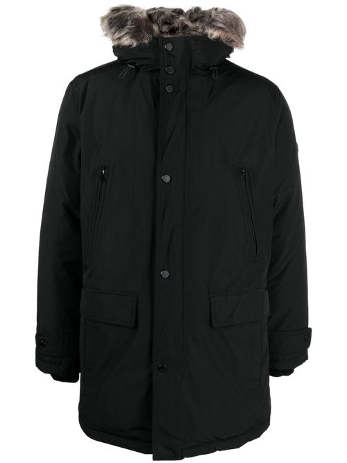 Faux fur-trim parka coat - Black