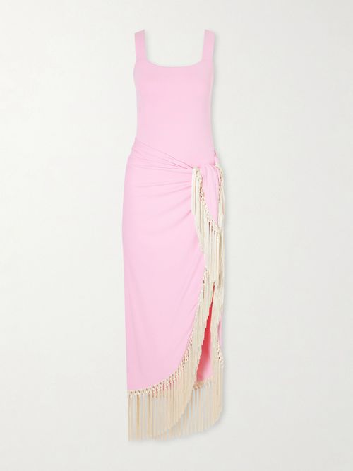Lido Fringed Swimsuit And Pareo Set - Pink