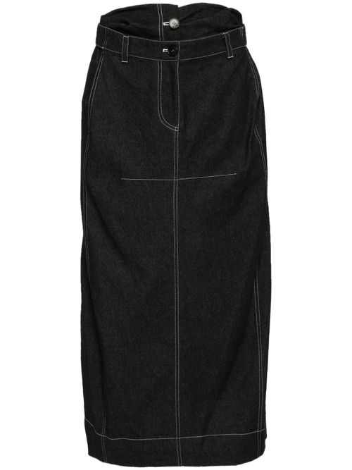 Double waist maxi denim skirt - Black