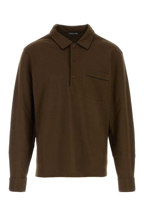 Chocolate Piquet Polo Shirt Brown Exterior: Silk Cotton - Men