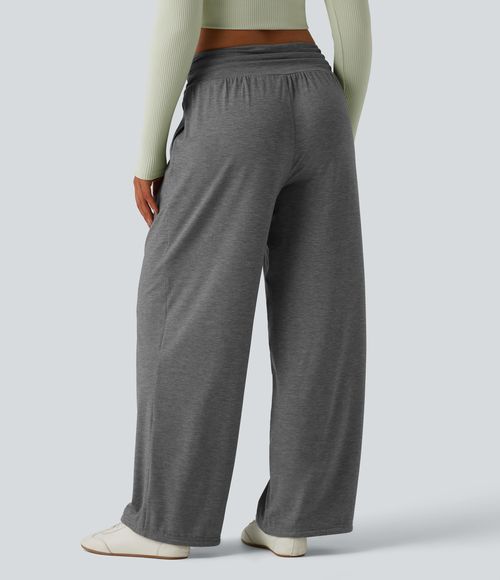 Pantalon de yoga chiné froncé taille haute avec poches - Darl Gray Floral Yarn