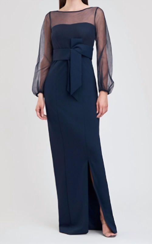 Abigail Waist Bow Gown In Navy