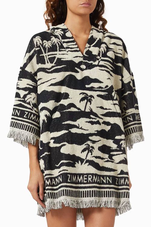 Maxine Hooded Toweling Dress In Black/cream