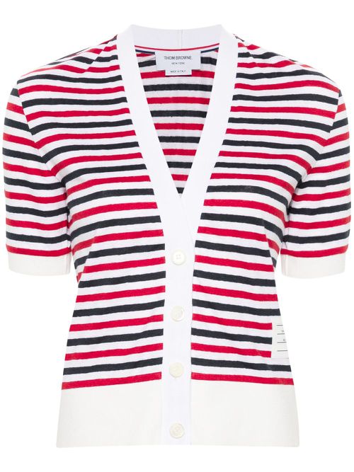 Striped linen cardigan - White