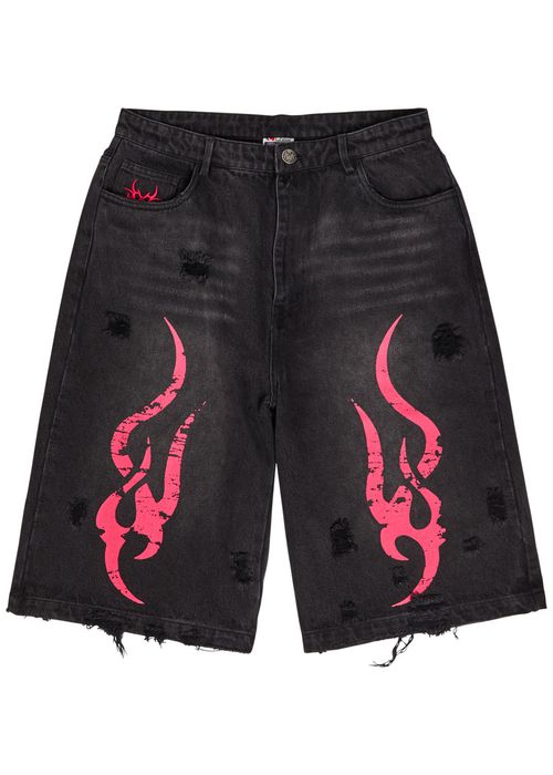 Tribal-printed Denim Shorts