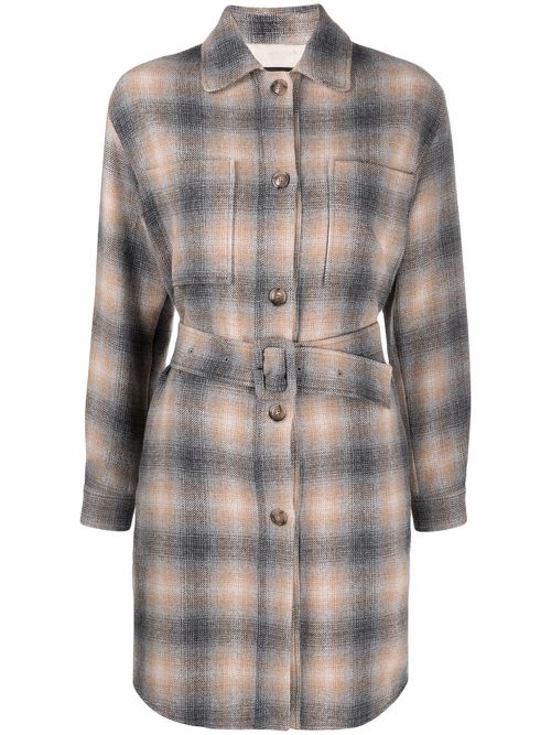 Check belted coat - Grey