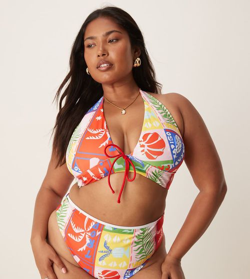 ASOS DESIGN Curve Trinny sleek plunge triangle bikini top in Paradiso print-Multi