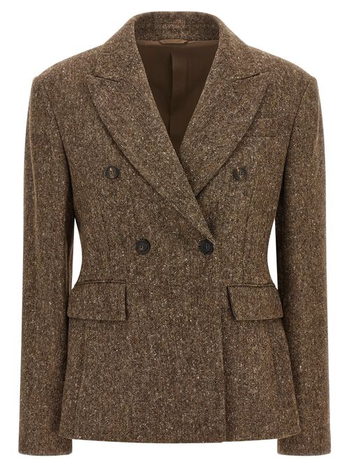 Donegal Wool Double-Breasted Blazer — brown