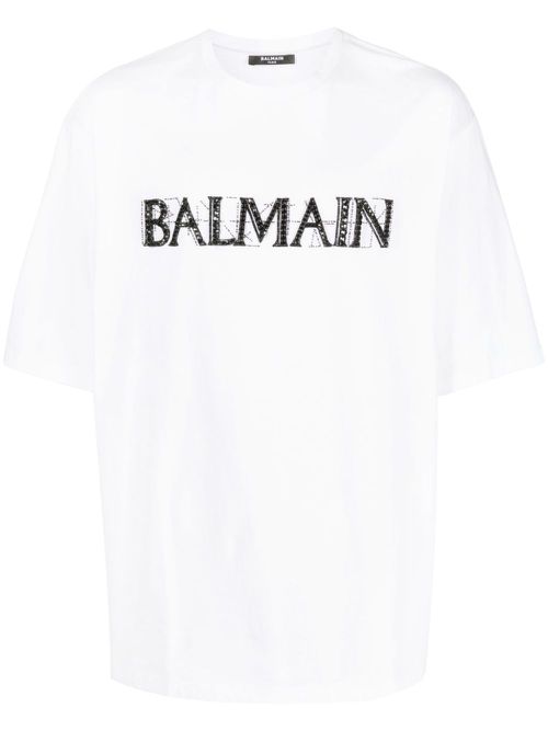 Crystal-logo cotton T-shirt - White