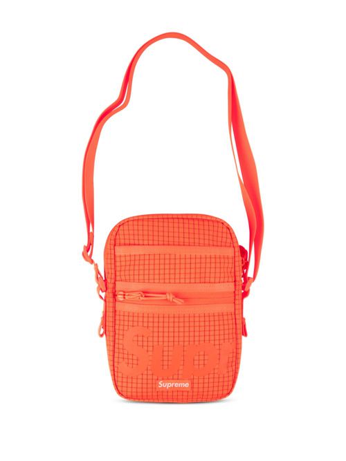 Logo-print grid-pattern shoulder bag - Orange