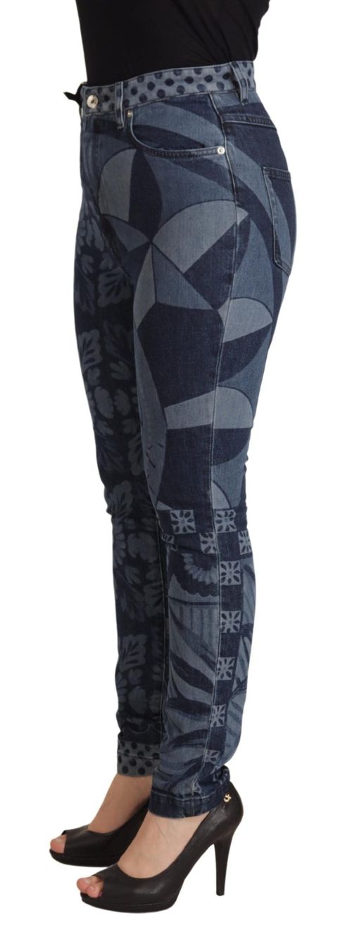 Floral High-Waist Skinny Jeans — Blue