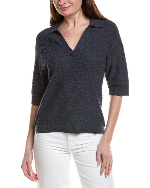 Diagonal Stitch Polo Sweater
