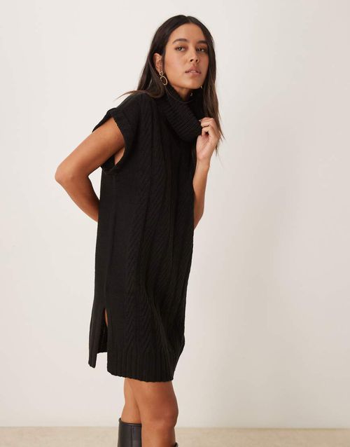 JDY roll neck cable knit mini dress in black