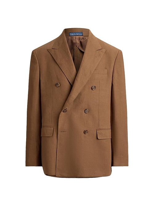 Men's Linen Double-Breasted Blazer - Mochaccino