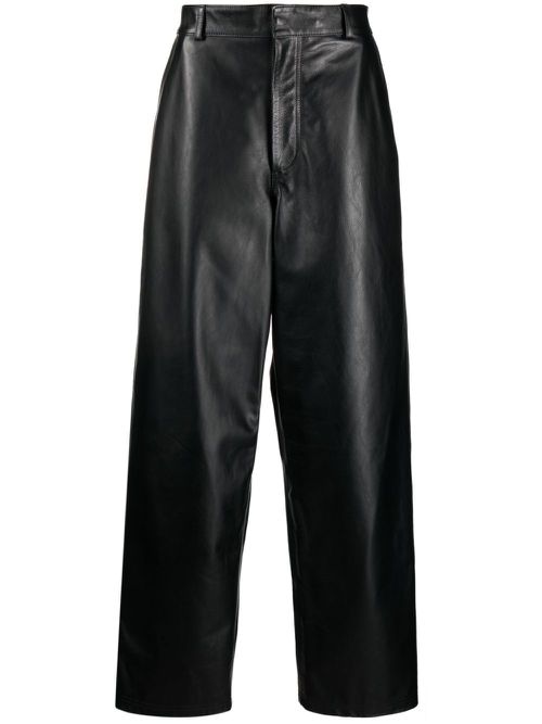 Wide-leg leather trousers - Black
