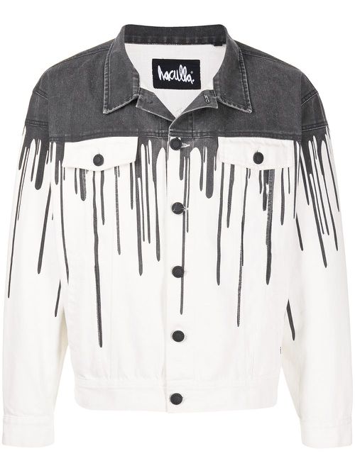 Dripping-paint denim jacket - White