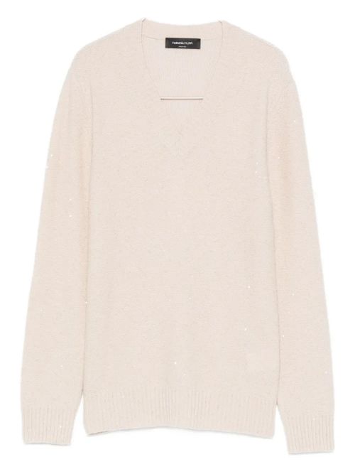 Virgin Wool Blend V-Neck Sweater — light beige