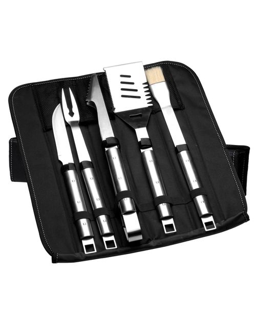 Cubo 6-Pc. Stainless Steel Bbq Set with Folding Bag - Black