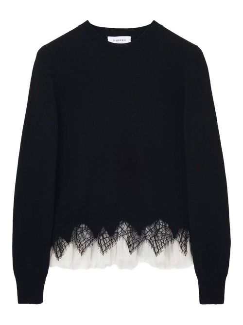 Alexander McQueen 여성 lace-trim sweater - Black 829288Q1BC8