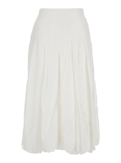 Pleated Balloon-Hem Viscose Skirt — White