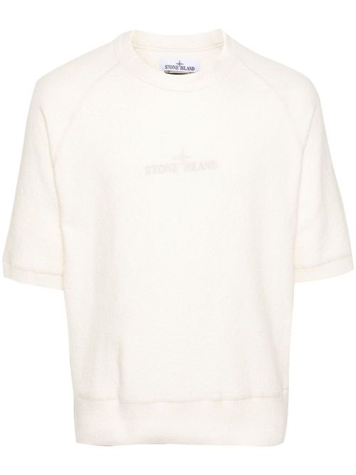 Logo-embroidered short-sleeve jumper - Neutrals