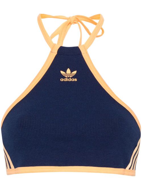 Logo-print halterneck crop top - Blue