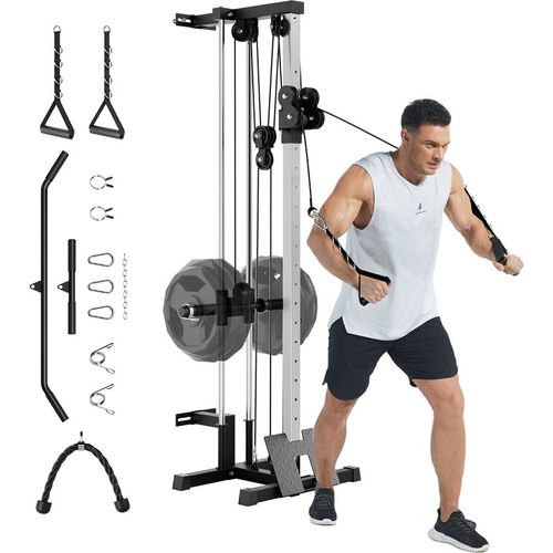 Garvee Wall Mounted Dual Pulley Cable Crossover Machine for Home Gym – 18 Adjustable Positions, 400LB Capacity, Heavy Duty Functional Trainer, Space-Saving Strength Training Equipment for Upper Body & Lat Pulldown, Black