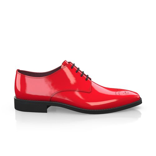 Custom Men's Derby Dress Shoes Toe Cap Handmade in Italy - Cherry Red Patent Leather - Laces - GIROTTI