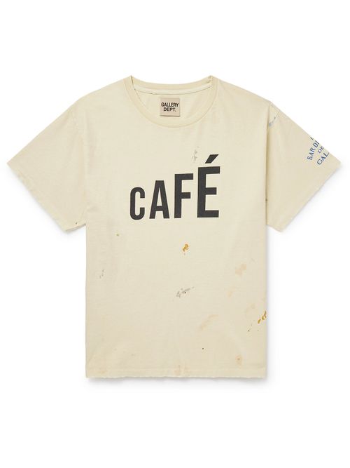 Paint-Splattered Distressed Printed Cotton-Jersey T-Shirt