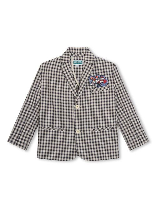Logo-embroidered gingham blazer - Neutrals