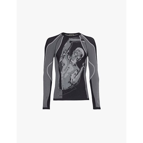 Mens Grey Black Skanking Contour Intarsia-logo Stretch-woven Top m