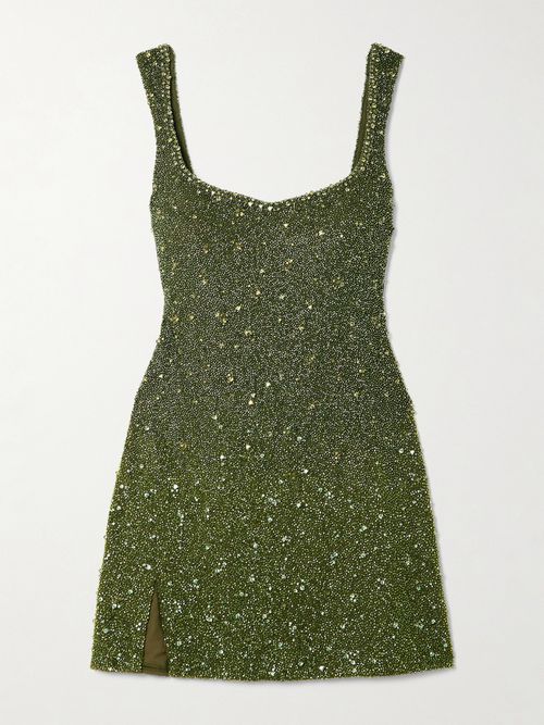 Embellished Stretch-tulle Mini Dress - Green