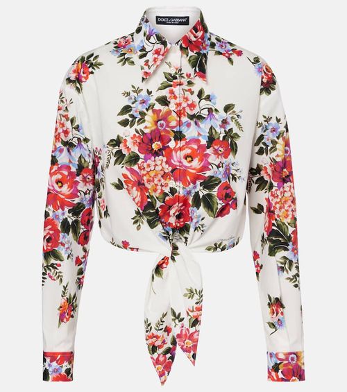 Floral cropped cotton shirt