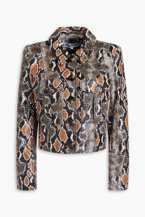 베로니카비어드 Fulham cropped faux snake-effect leather jacket 3074457345644936644